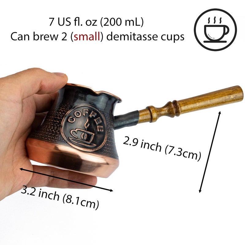 HandCraftoria صانع قهوة يدوي 7 أونصة نحاسي أرمني جازفا أراوات تركي عربي يوناني جازفي جازفي إبريق تركي جازفي مقبض خشبي - Image 3